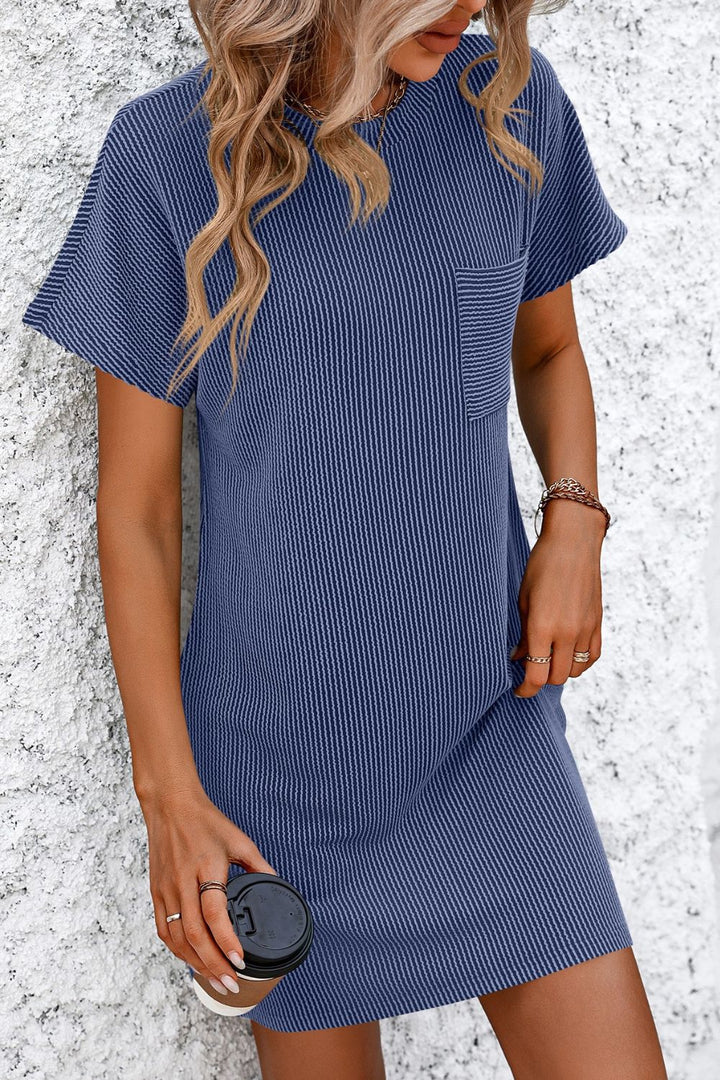 •PRE ORDER• Ribbed Striped Short Sleeve Mini Tee Dress