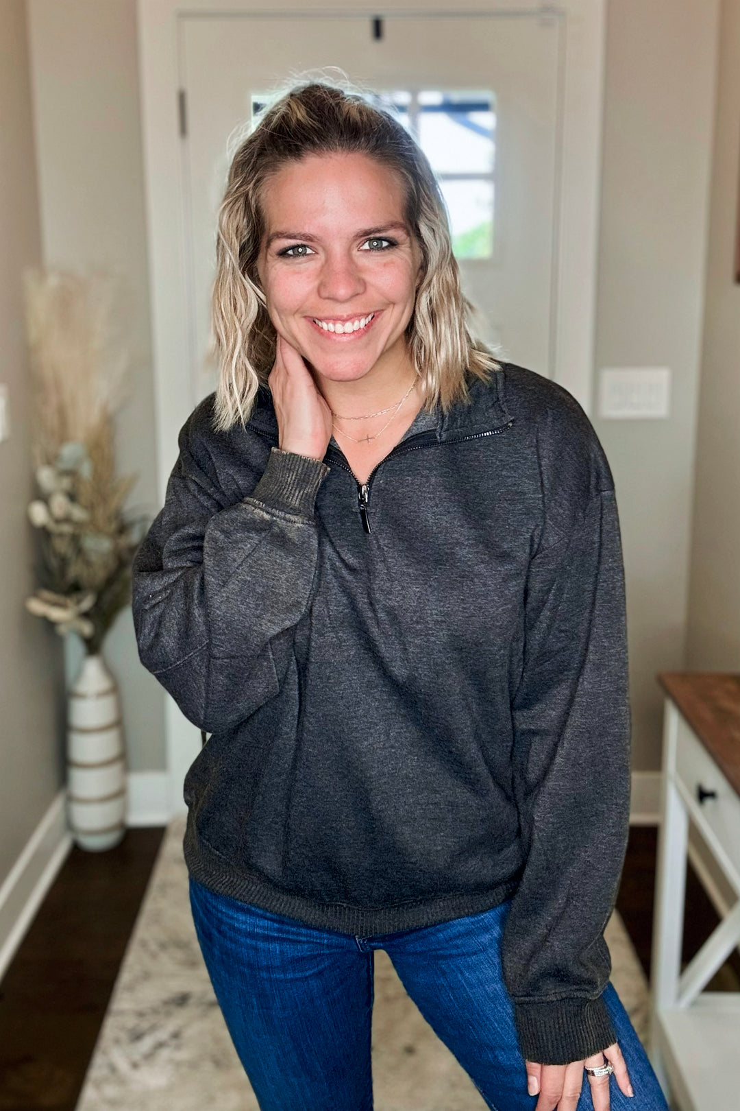 Acid Wash Fleece Half Zip Pullover