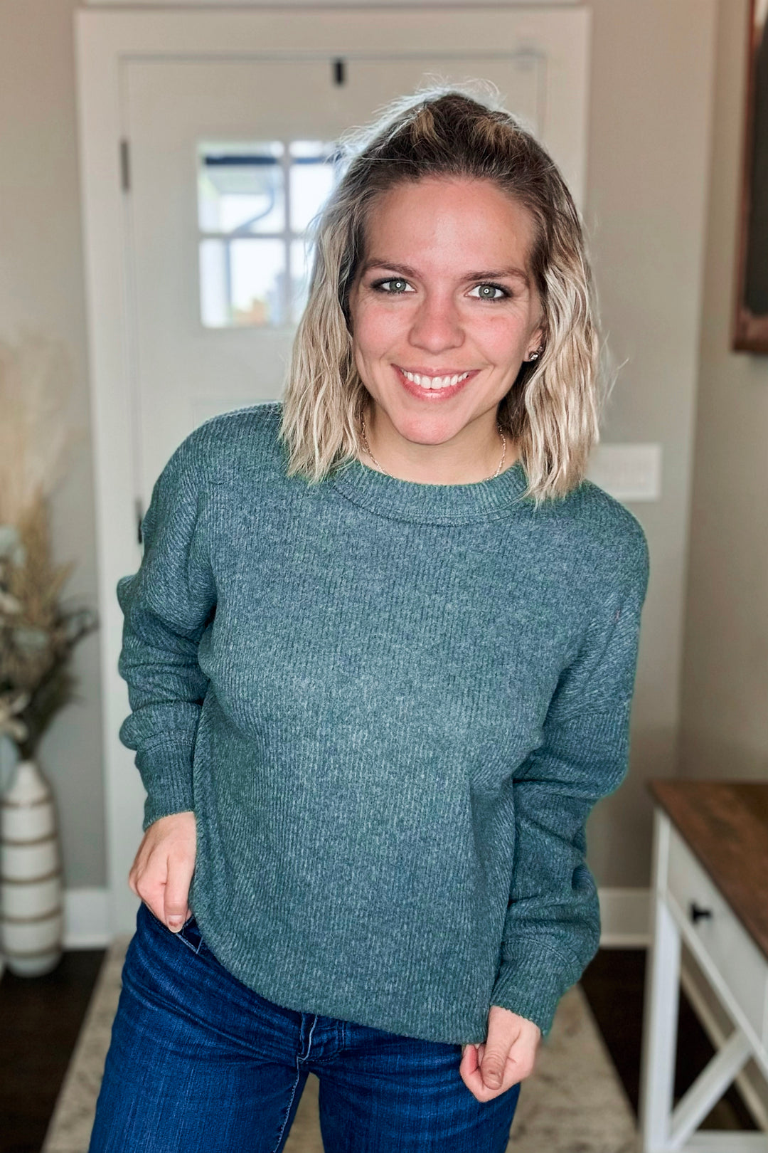 Brushed Ribbed Hacci Drop Shoulder Sweater