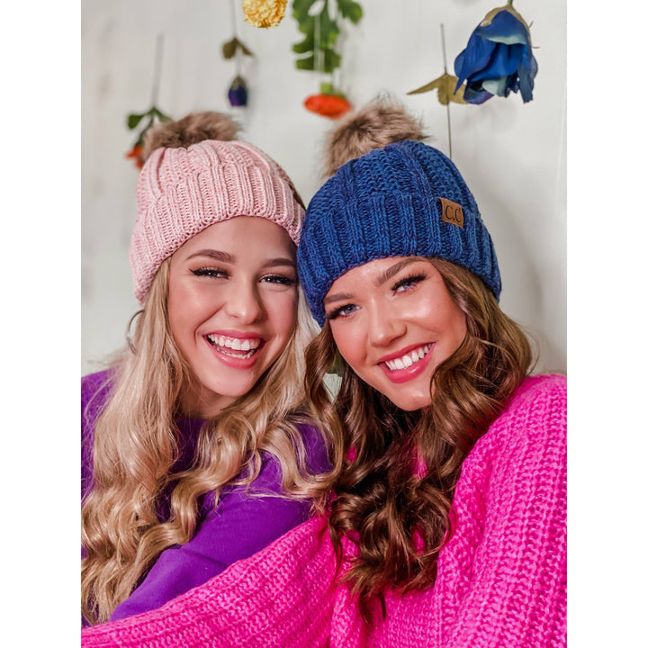 Fuzzy Lined Multi Tone Fur Pom CC Beanie YJ820MIX: #28 Grey
