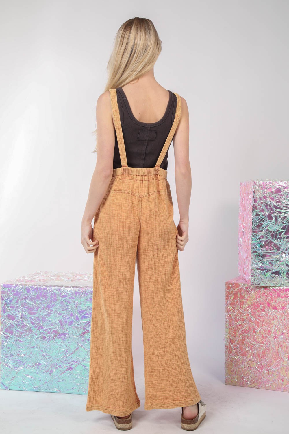 VERY J Texture Washed Wide Leg Overalls *ONLINE EXCLUSIVE*