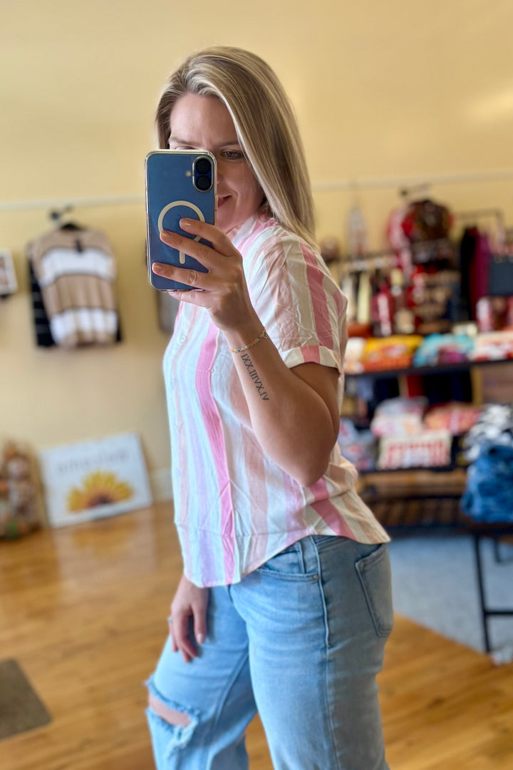 Multi Stripe Button Front Top