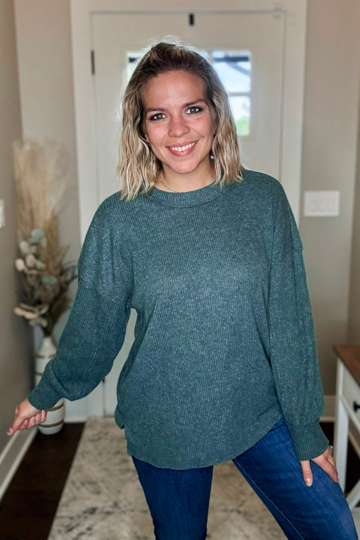 Brushed Ribbed Hacci Drop Shoulder Sweater