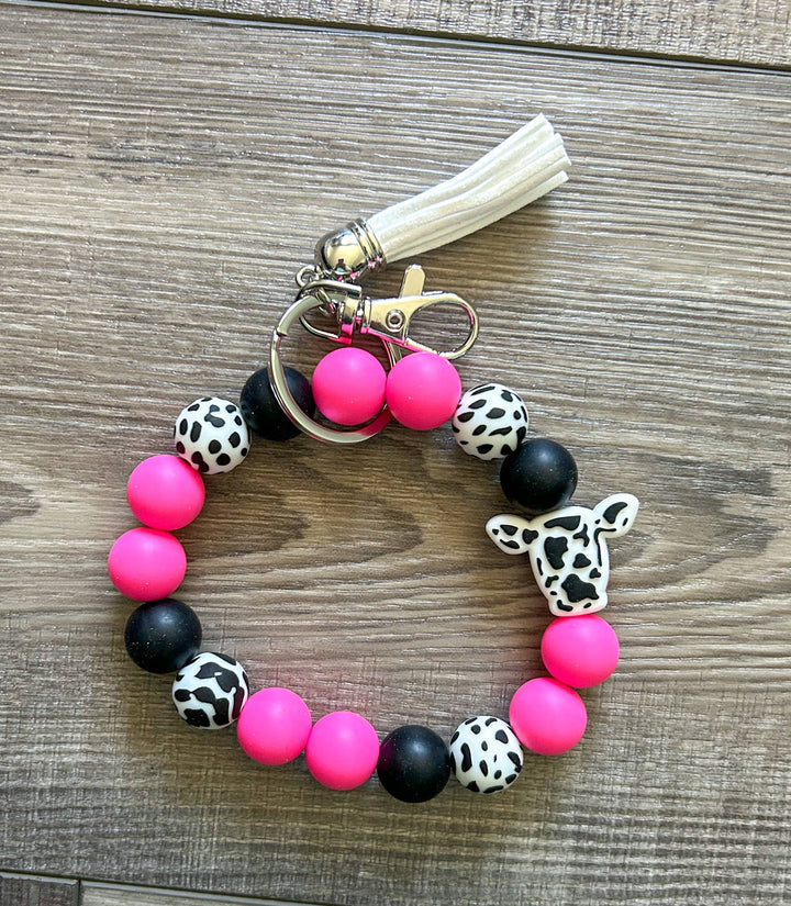 Cow Head Silicone Keychain: Pink