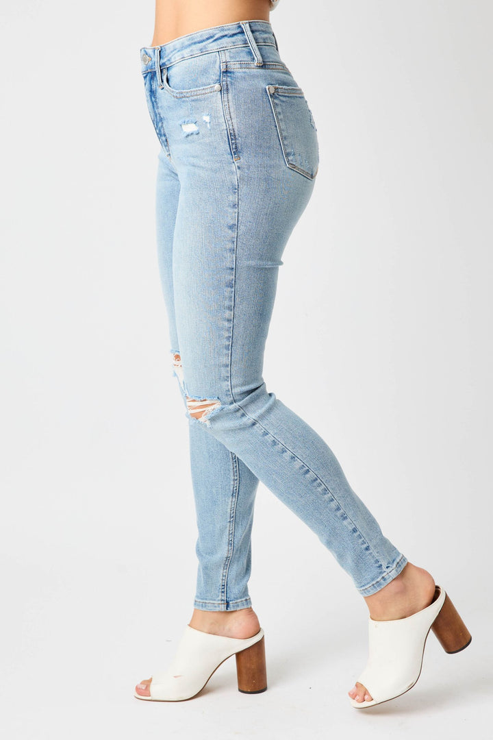 Judy Blue Mid Rise Tummy Control Distressed Skinny Jeans