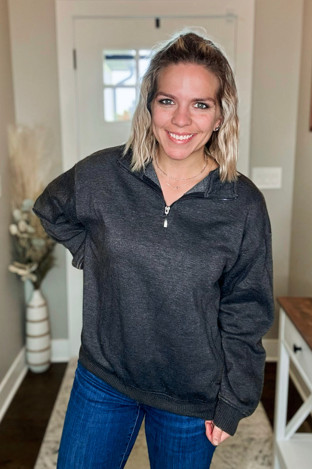 Acid Wash Fleece Half Zip Pullover