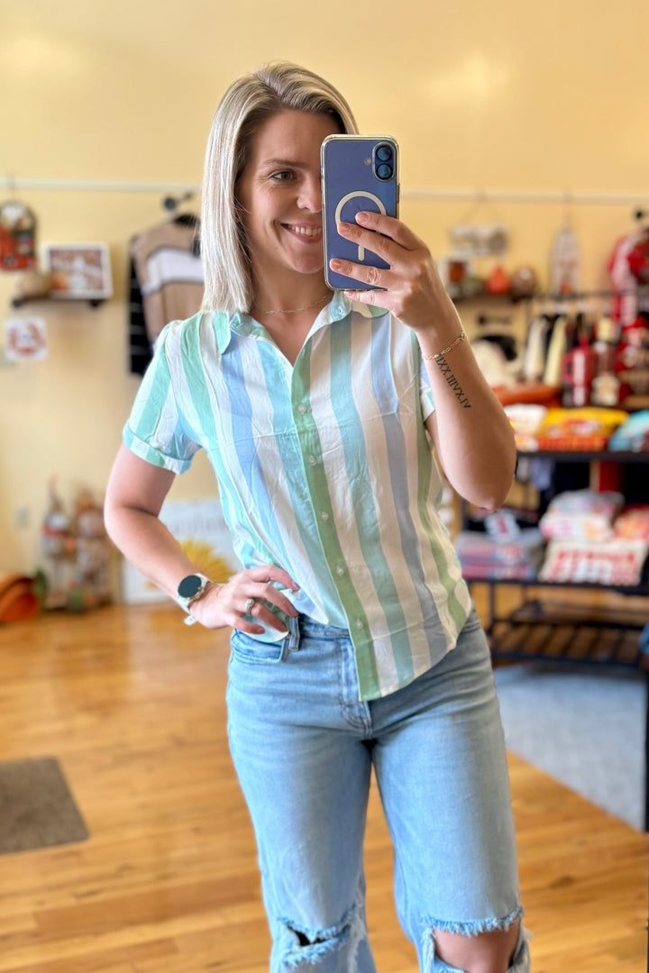 Multi Stripe Button Front Top