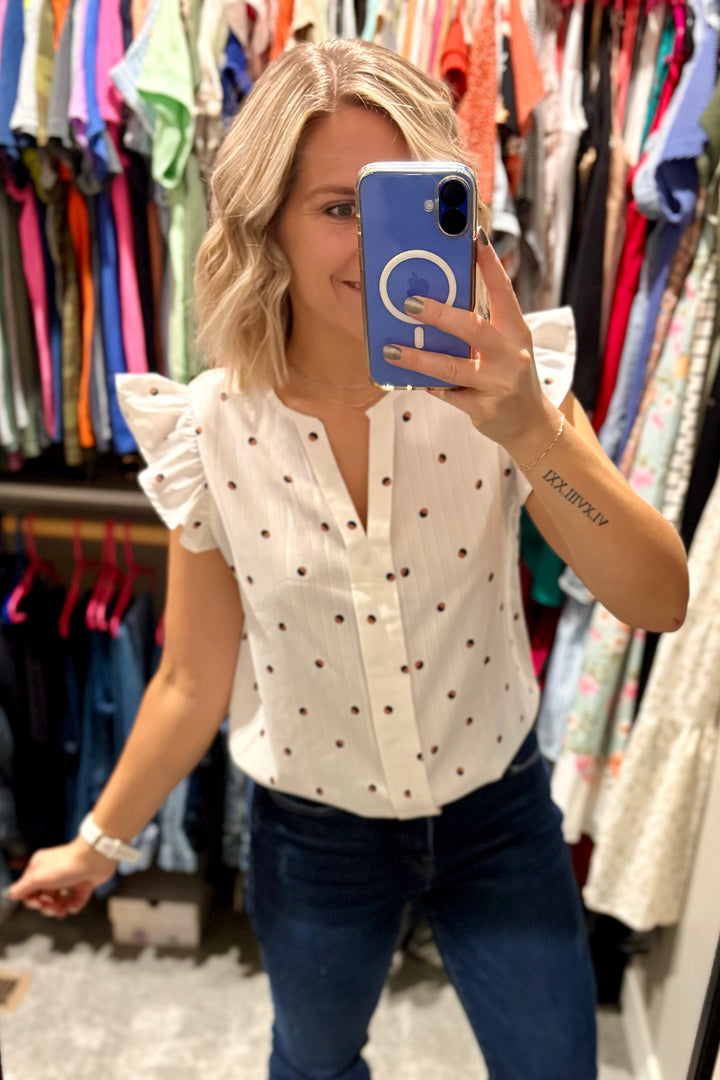 Polka Dot Print Short Sleeve Blouse