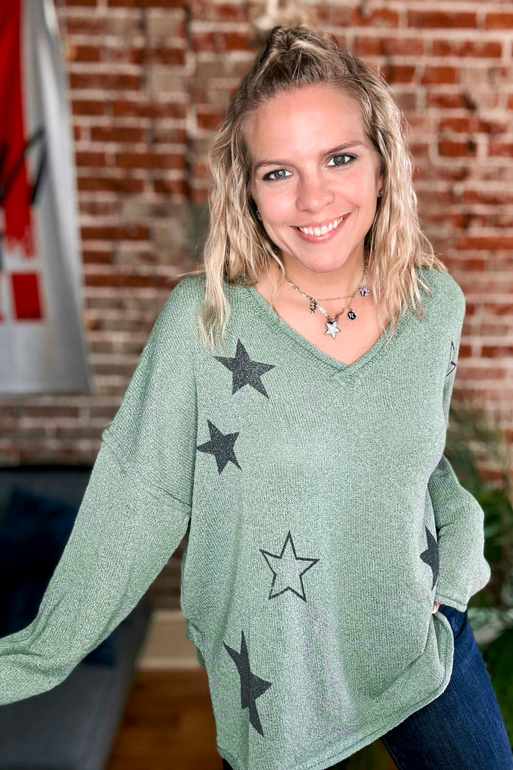 Star Printed Open Knit Sweater