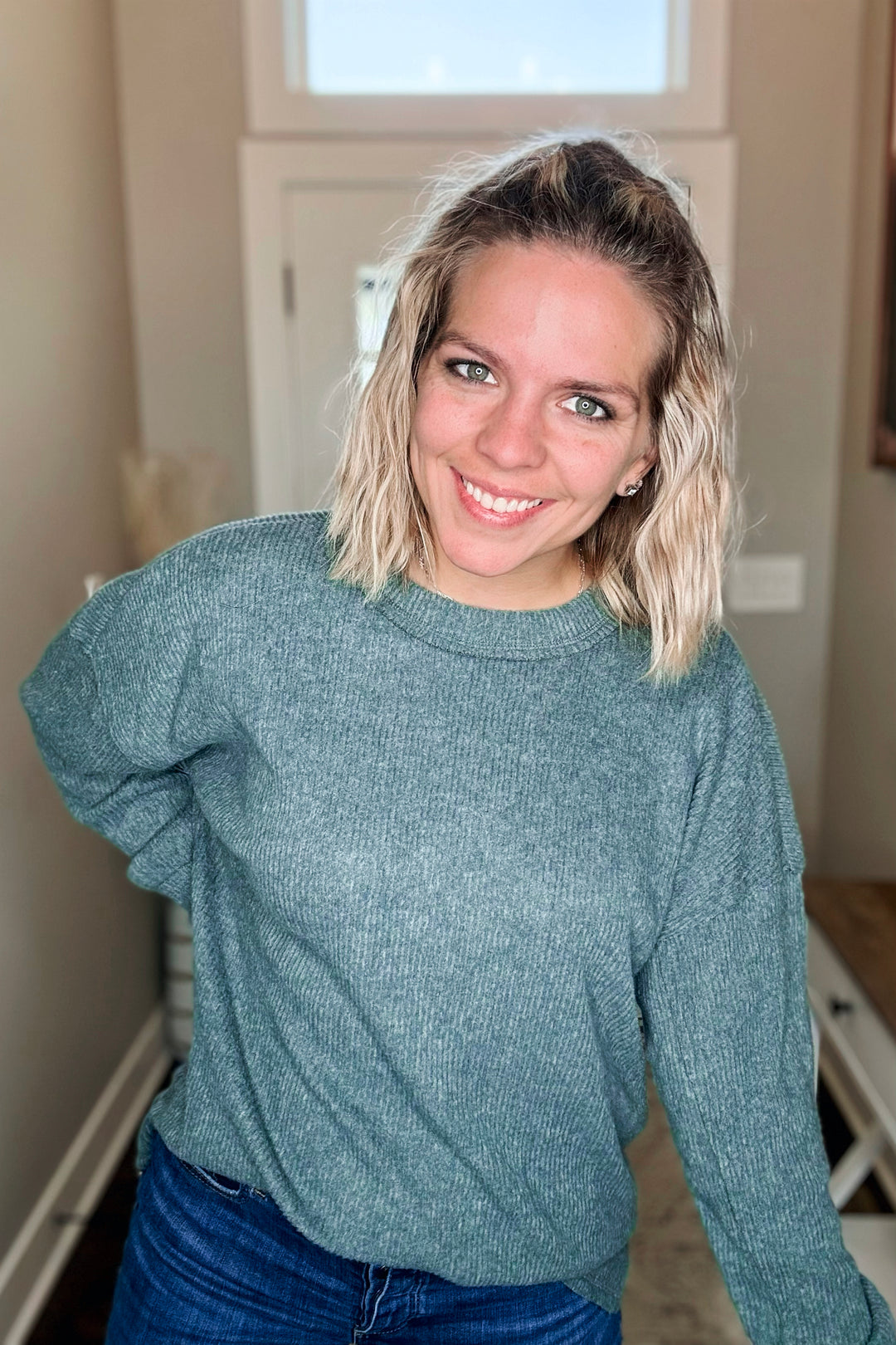 Brushed Ribbed Hacci Drop Shoulder Sweater