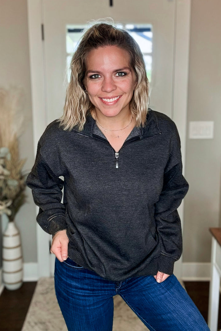 Acid Wash Fleece Half Zip Pullover