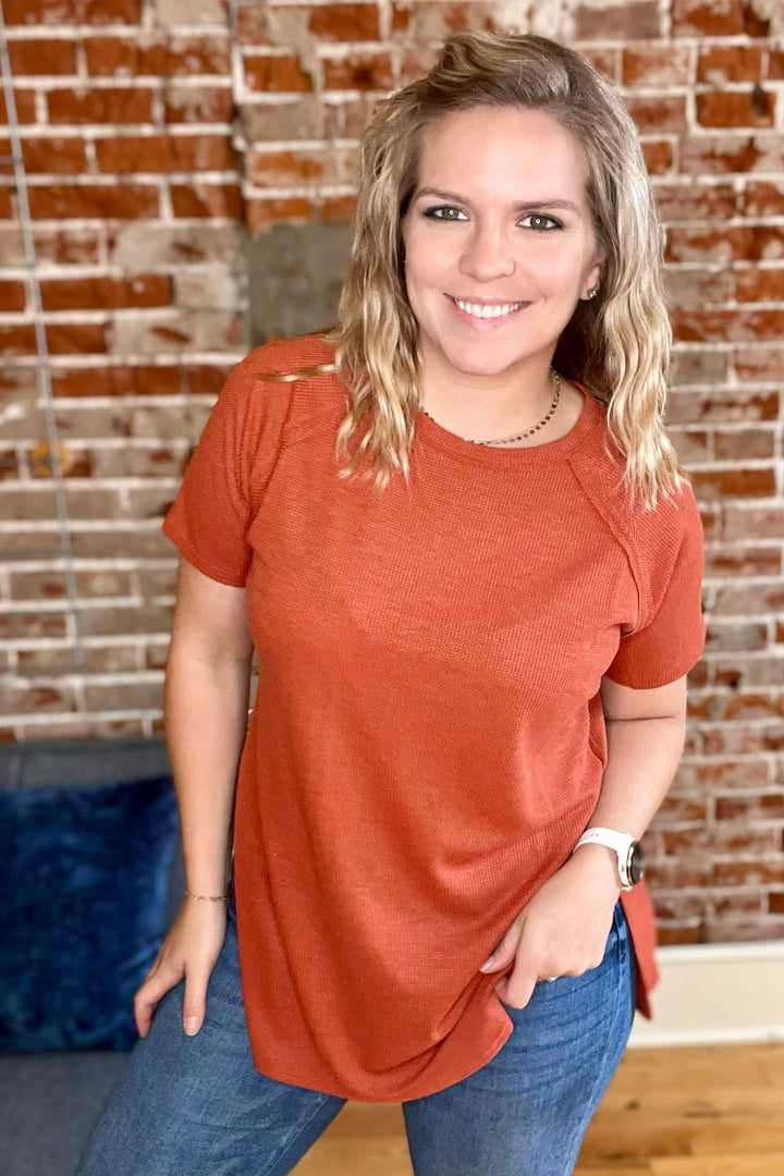 Baby Waffle Knit Short Sleeve Top •Copper•