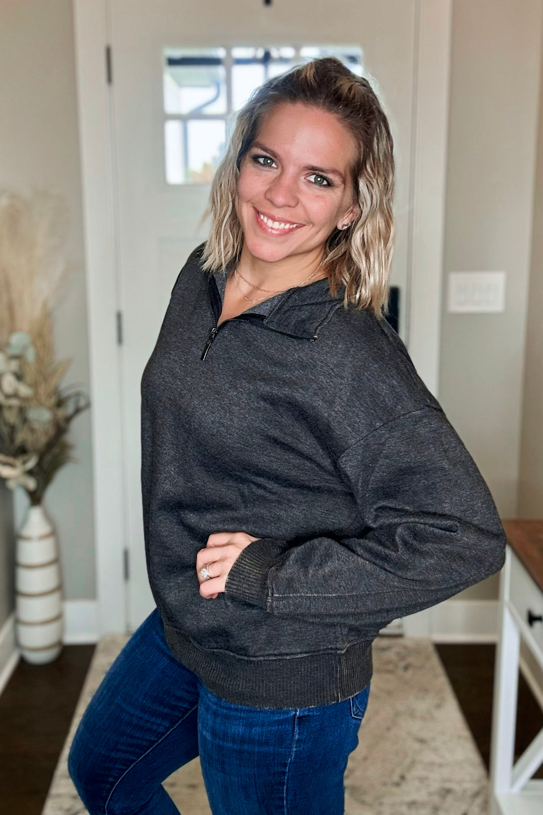 Acid Wash Fleece Half Zip Pullover