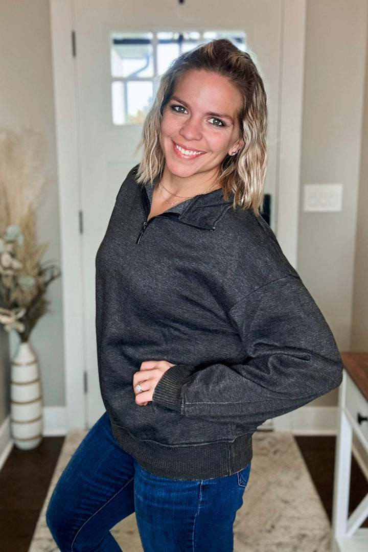 Acid Wash Fleece Half Zip Pullover