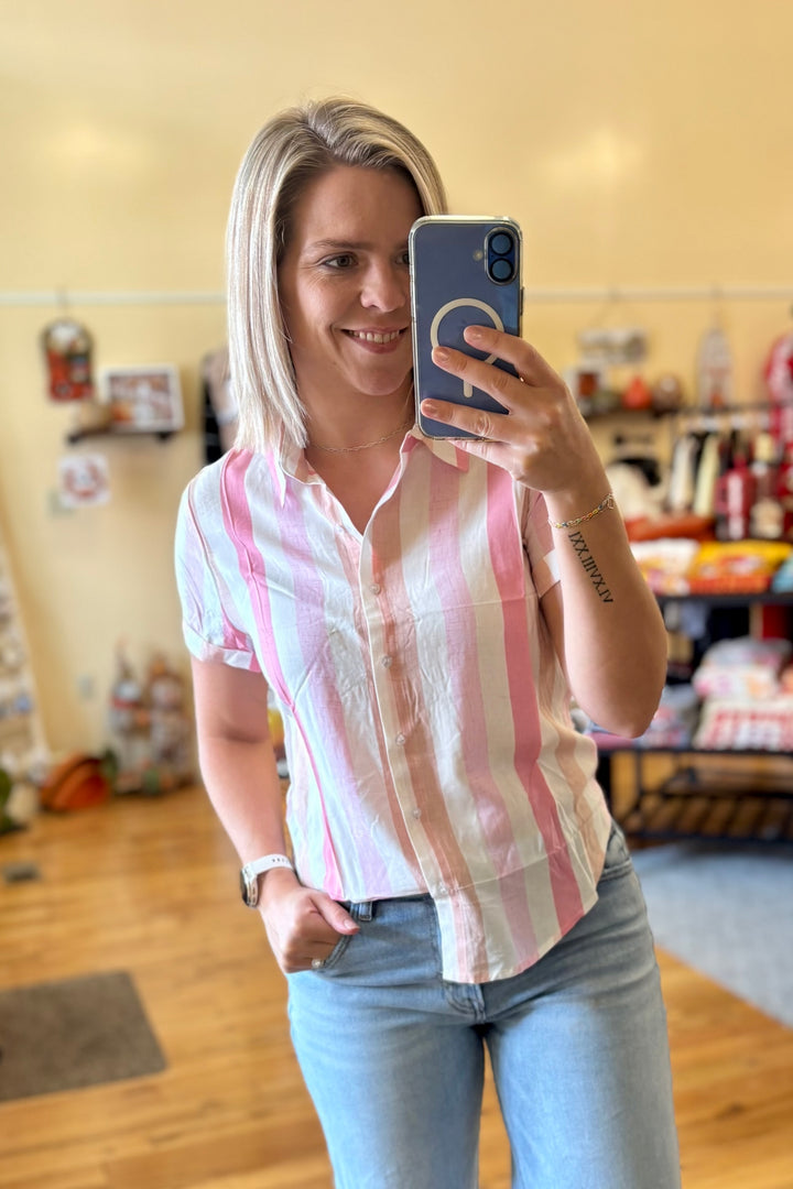 Multi Stripe Button Front Top