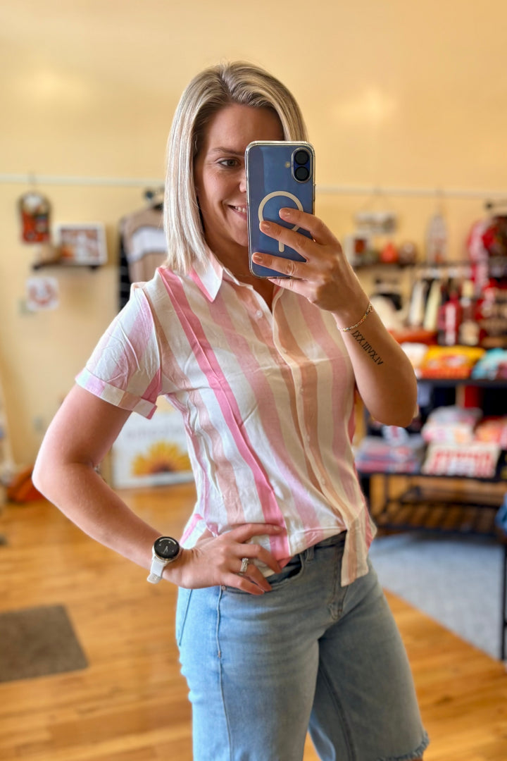 Multi Stripe Button Front Top