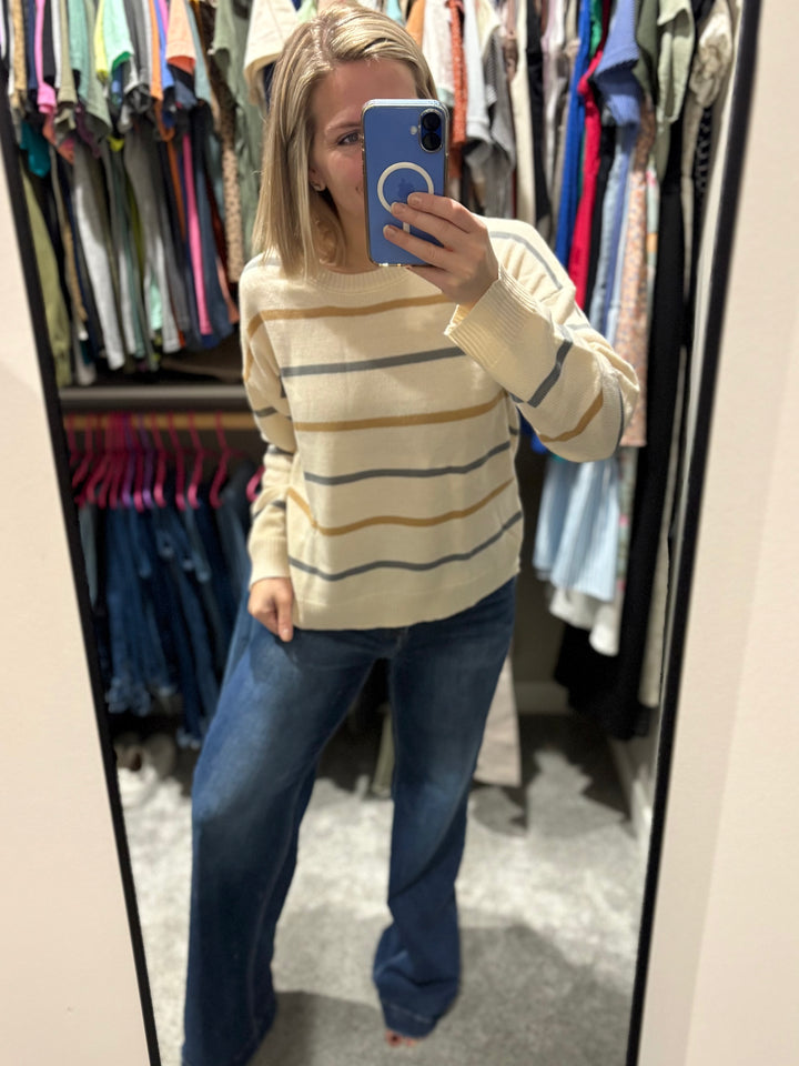 **PRE-ORDER** Striped Round Neck Drop Shoulder Sweater