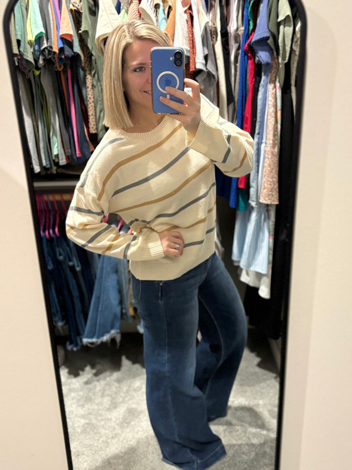 **PRE-ORDER** Striped Round Neck Drop Shoulder Sweater