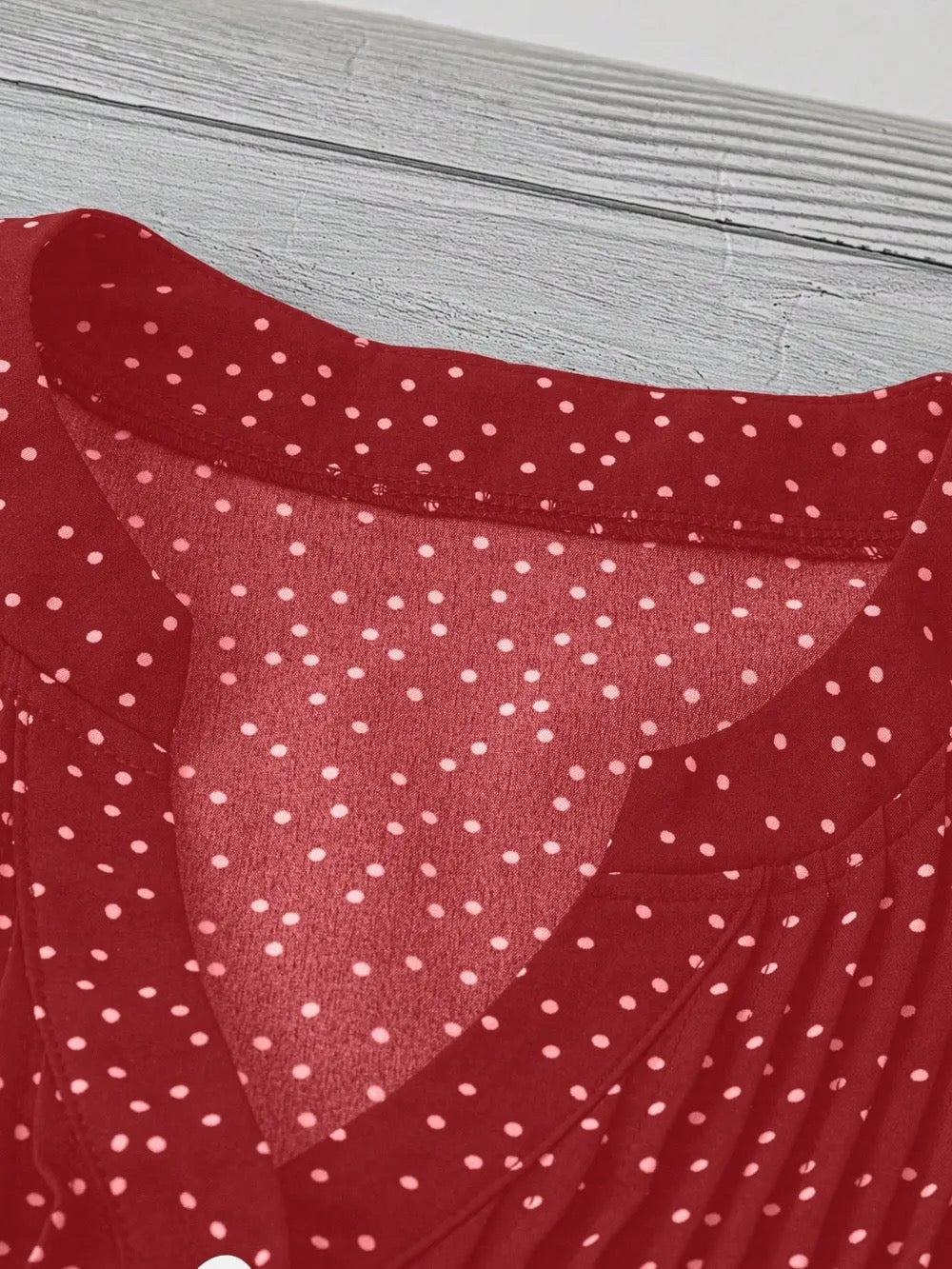 Polka Dot Notched Button Cap Sleeve Blouse •Red•
