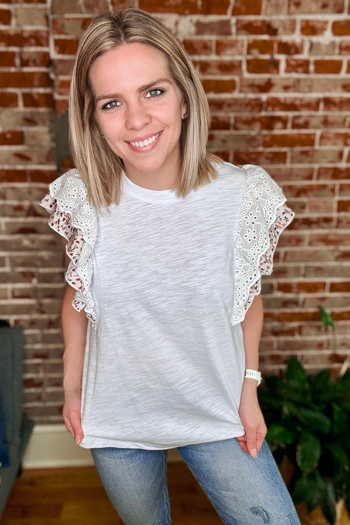 Spring Fever Lace Ruffle Sleeve Top