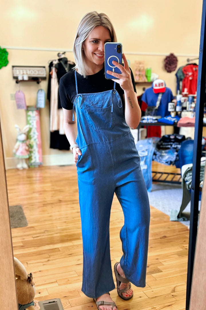 Lyocell Adjustable Strap Denim Jumpsuit