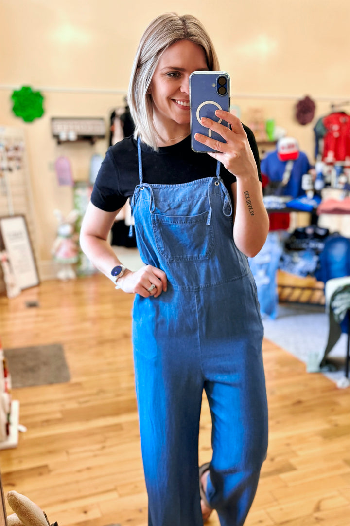 Lyocell Adjustable Strap Denim Jumpsuit