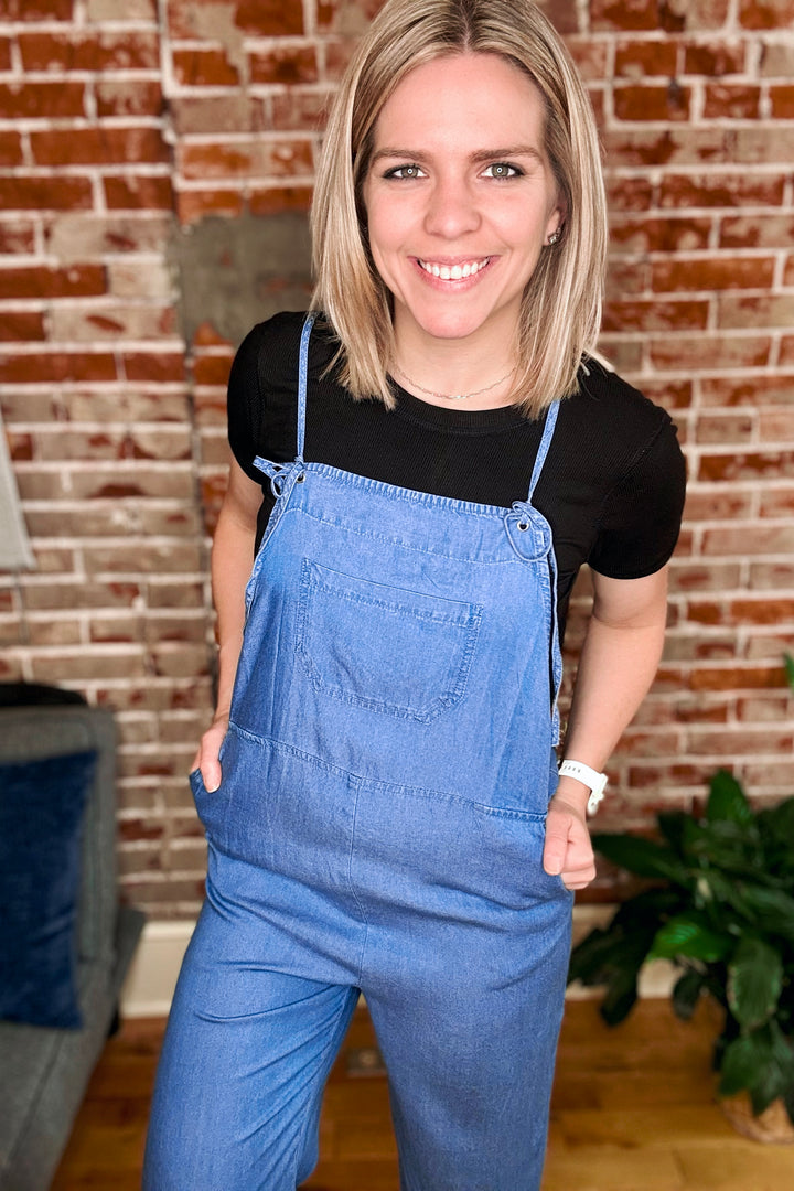 Lyocell Adjustable Strap Denim Jumpsuit
