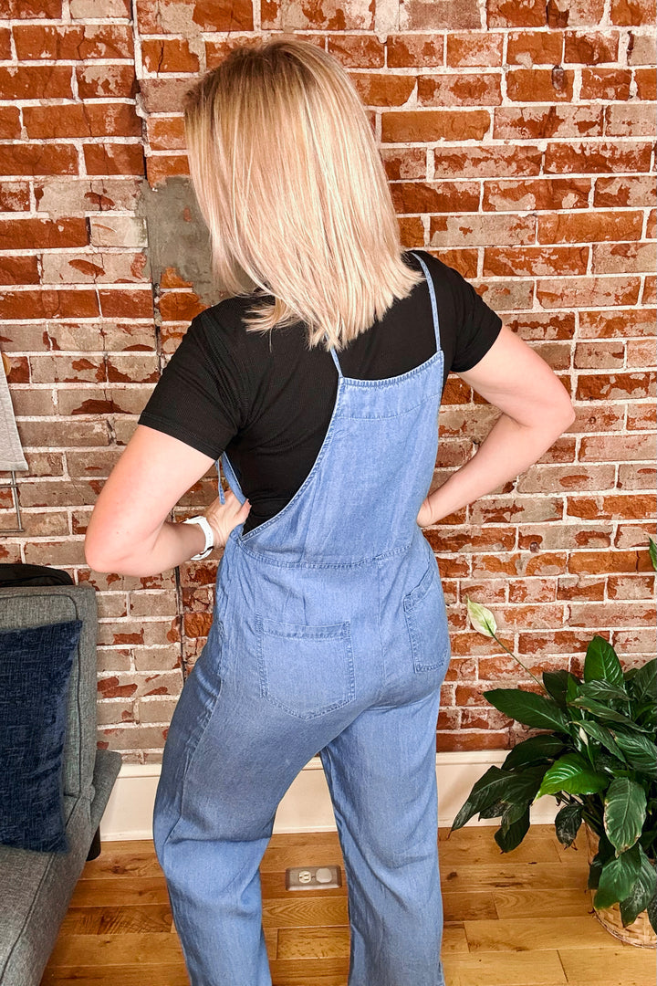 Lyocell Adjustable Strap Denim Jumpsuit