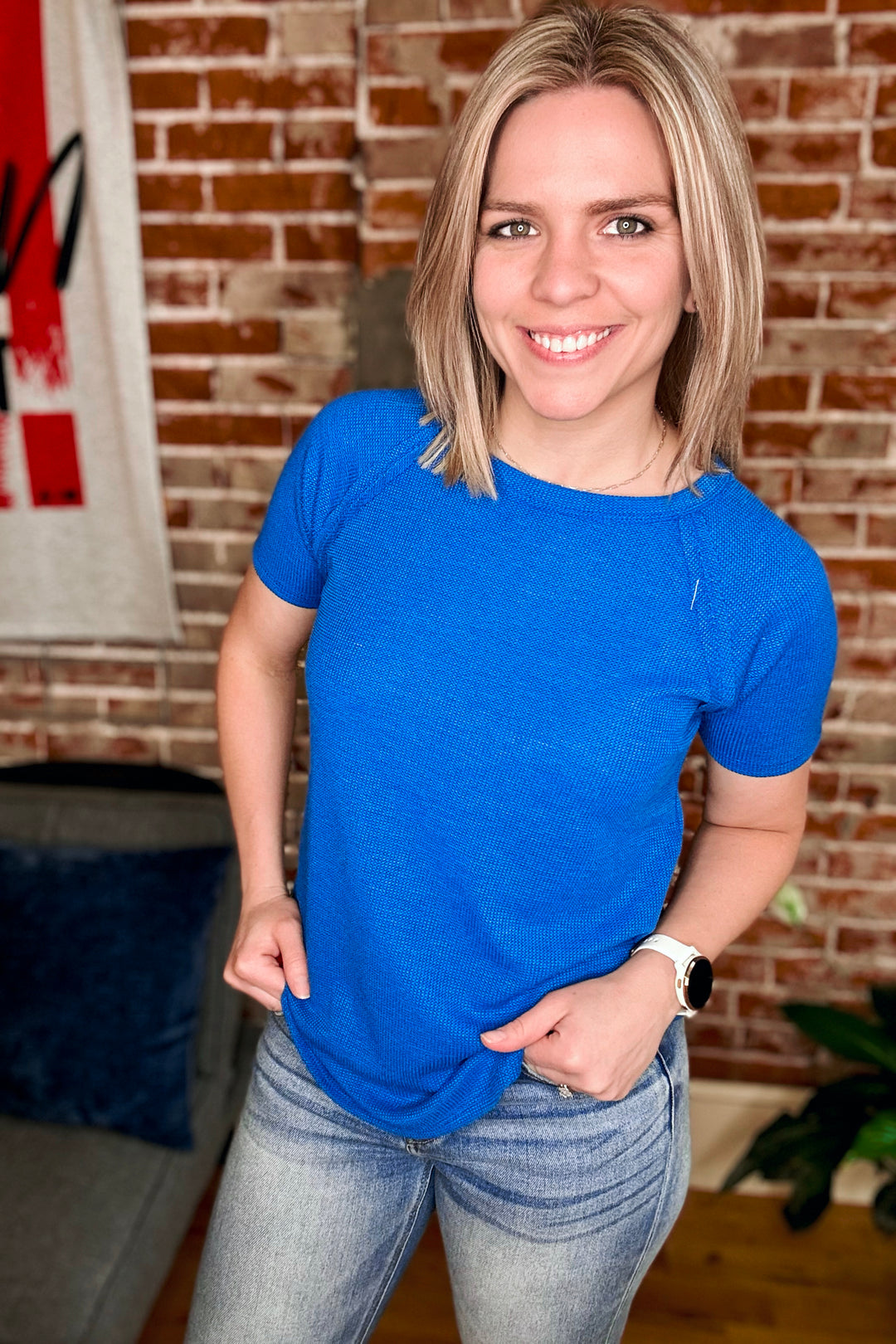 Baby Waffle Knit Short Sleeve Top •Red or Blue•