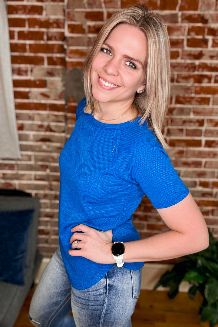 Baby Waffle Knit Short Sleeve Top •Red or Blue•