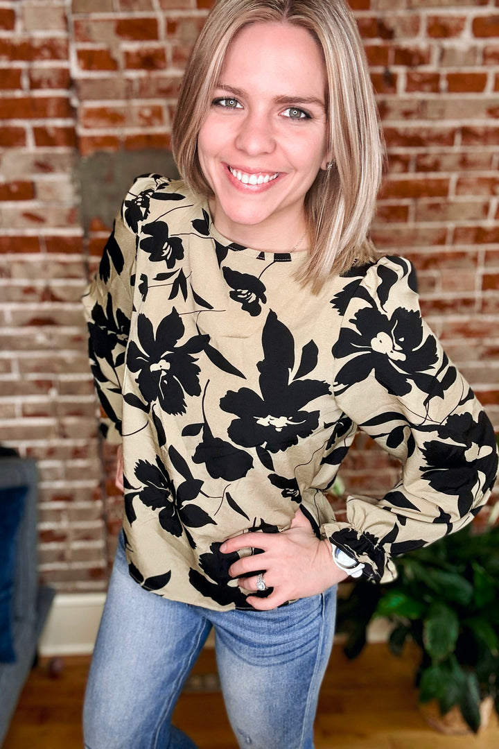 Bow Back Printed Long Sleeve Blouse