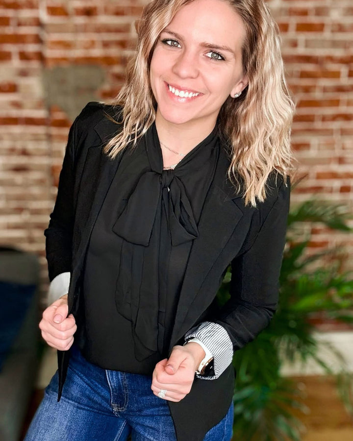 Long sleeve open front knit blazer •Black•