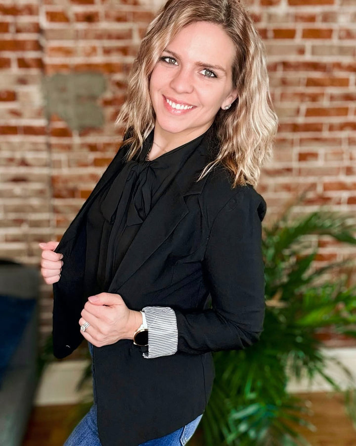 Long sleeve open front knit blazer •Black•