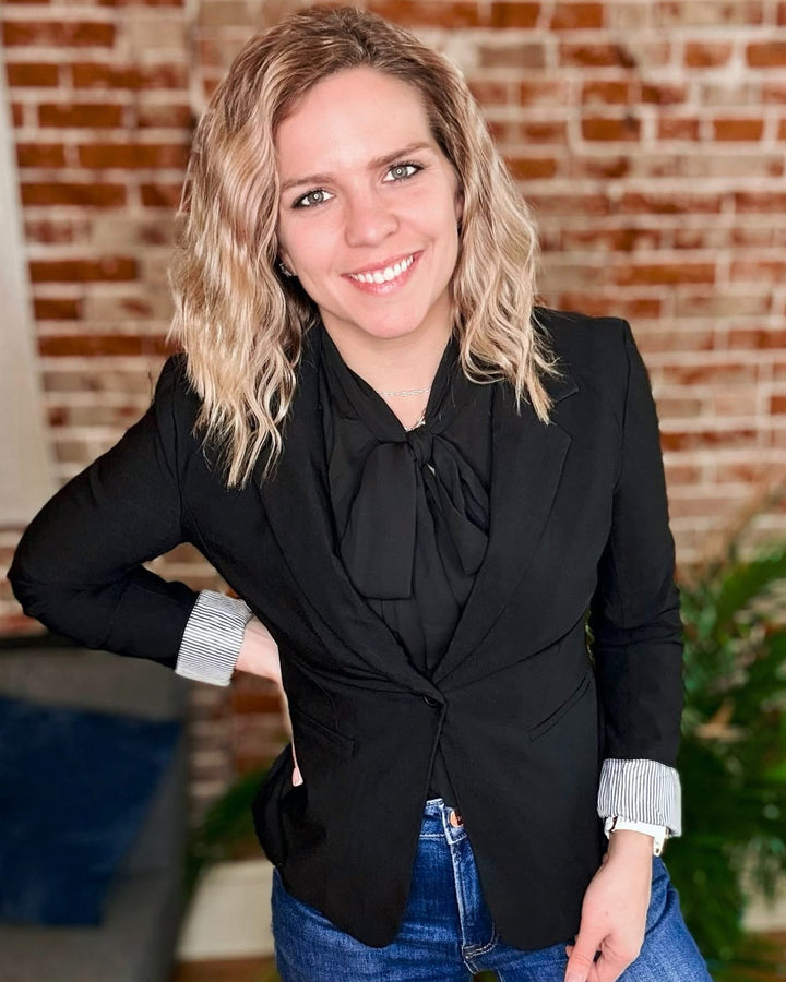 Long sleeve open front knit blazer •Black•