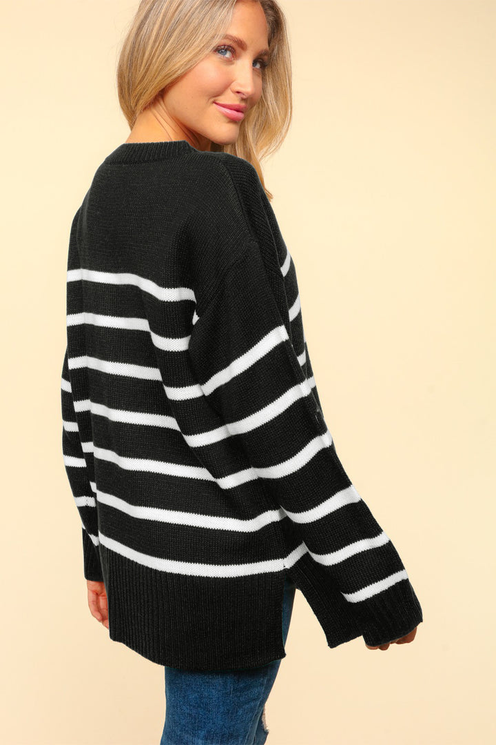 Striped Contrast Side Slit Sweater *ONLINE EXCLUSIVE*