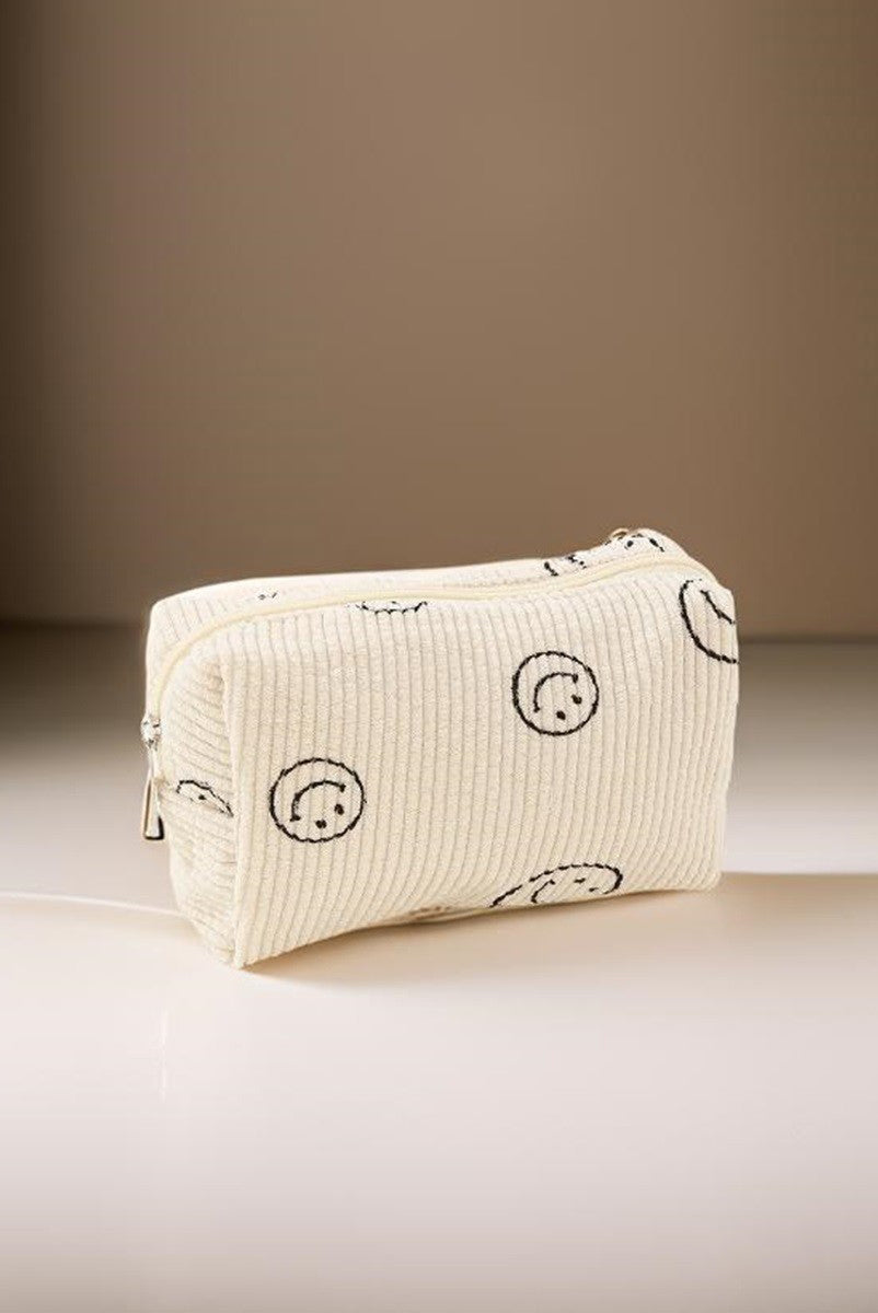 Zenana Smiley Face Corduroy Cosmetic Pouch *ONLINE EXCLUSIVE*