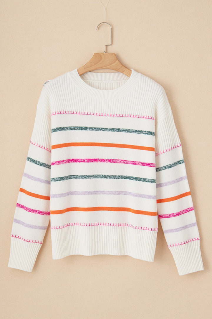 **PRE ORDER** Striped Round Neck Dropped Shoulder Sweater