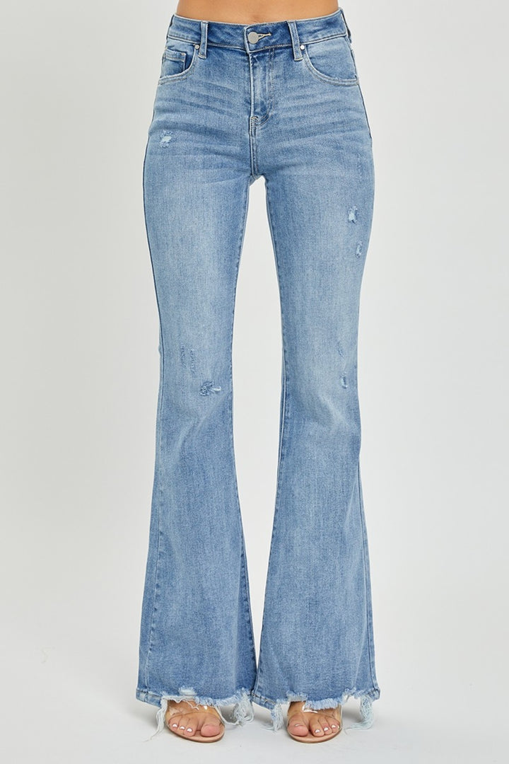 Risen High Rise Frayed Hem Flare Jeans *ONLINE EXCLUSIVE*