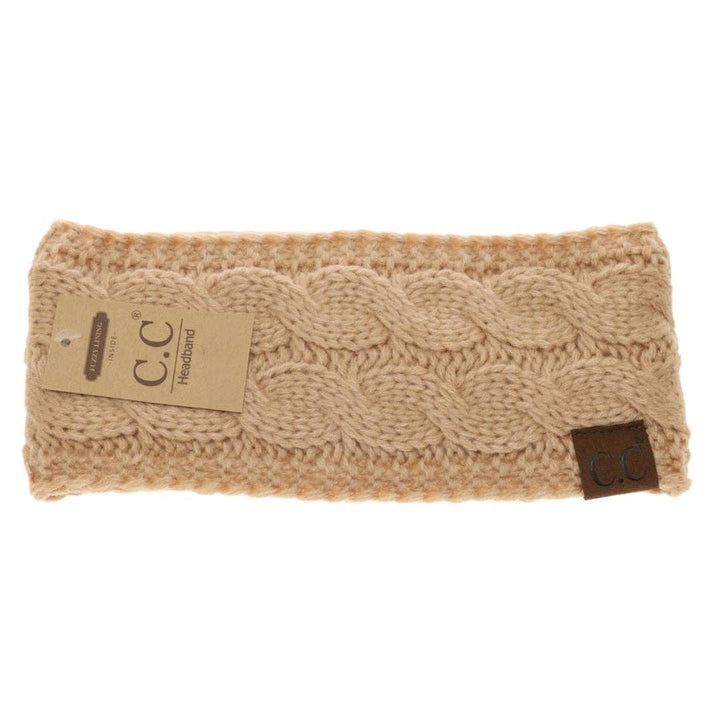 Solid Cable Knit CC Women's Fashion Headband: Sand