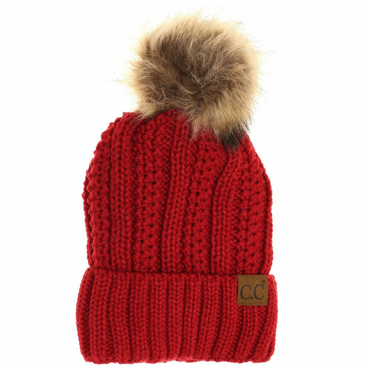 Fuzzy Lined Fur Pom CC Beanie YJ820: Black