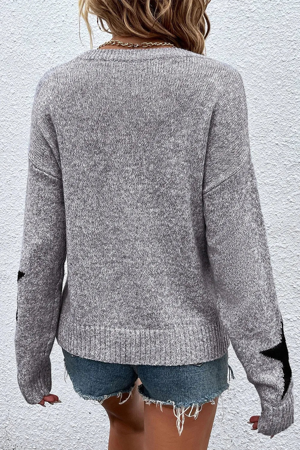 **PRE ORDER** Star Round Neck Dropped Shoulder Sweater