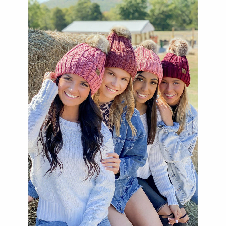 Fuzzy Lined Fur Pom CC Beanie YJ820: Sand