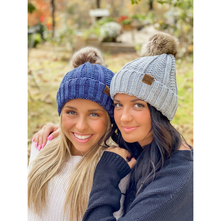 Fuzzy Lined Multi Tone Fur Pom CC Beanie YJ820MIX: #28 Grey