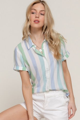Multi Stripe Button Front Top