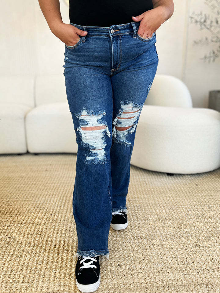 Judy Blue Mid Rise Distressed Raw Hem Jeans *ONLINE EXCLUSIVE*