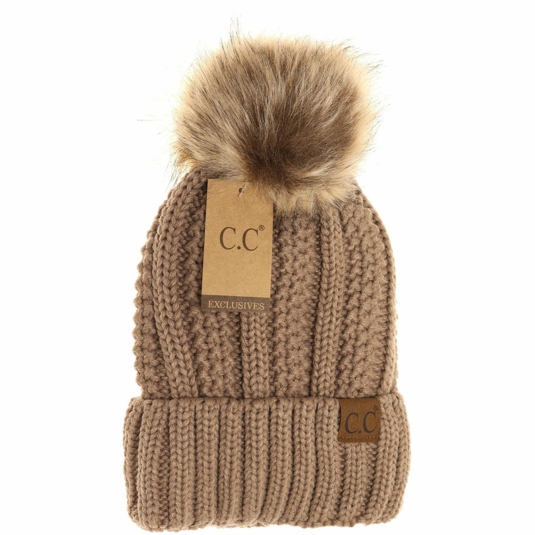 Fuzzy Lined Fur Pom CC Beanie YJ820: Black