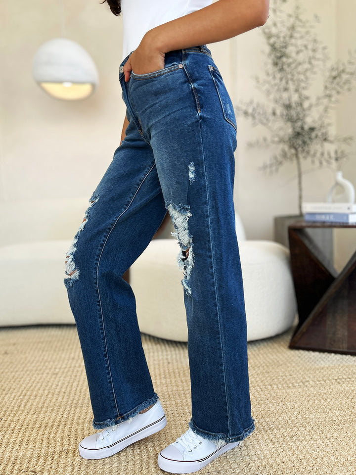 Judy Blue Mid Rise Distressed Raw Hem Jeans *ONLINE EXCLUSIVE*