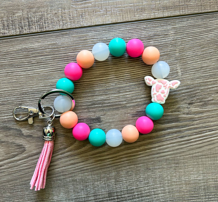 Cow Head Silicone Keychain: Teal