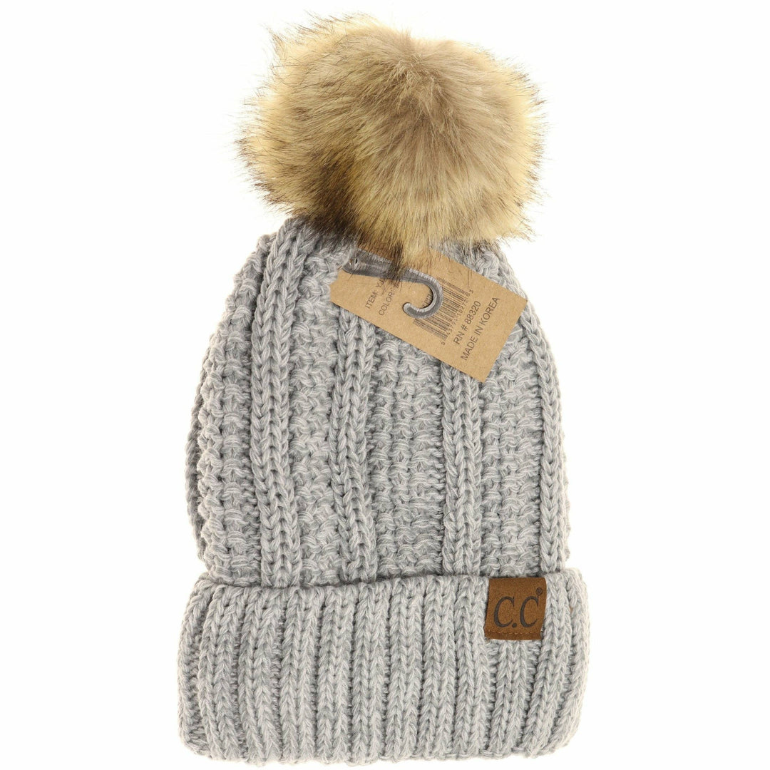 Fuzzy Lined Multi Tone Fur Pom CC Beanie YJ820MIX: #28 Grey