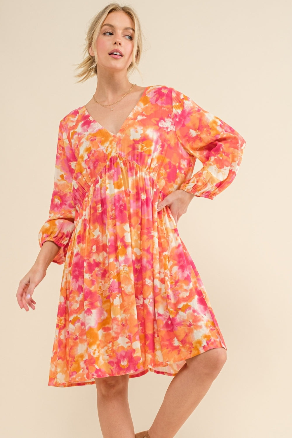 Printed Tie Back Long Sleeve Dress *ONLINE EXCLUSIVE*